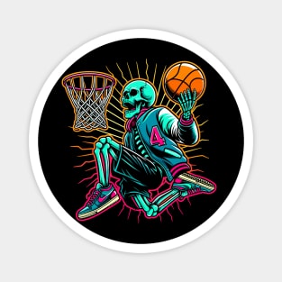 Swoosh!  College Ballin' Skeleton Slams Dunk - Neon Hoops Champion Tee Magnet